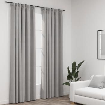 Cortinas Opacas con Ganchos Look de Lino 2 Piezas 140x245 cm Color Gris vidaXL