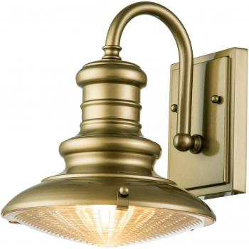 Aplique de exterior Feiss Redding Station S, color latón, Ø 22,9 cm, lámpara de pared tipo cúpula para exterior, bronce envejecido pintado IP44
