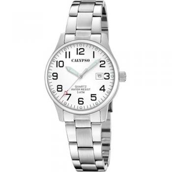 Reloj Calypso Basic K5861/1 Blanco Mujer - Acero Inoxidable, 32mm, Cuarzo, Caja de Acero Inoxidable 316l Plateado