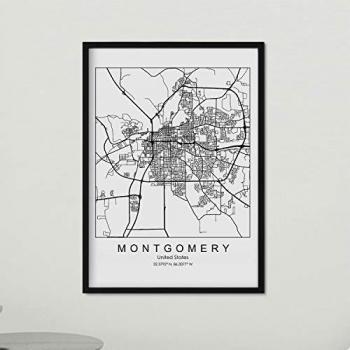 Póster con Mapa de Montgomery - Lámina A4 de Estados Unidos con Imágenes de Mapas y Carreteras de las Principales Ciudades