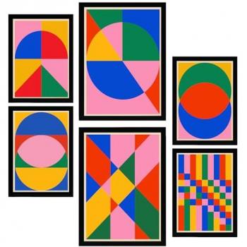Set de 6 Pósters Geométricos Bauhaus Coloridos para Decorar Paredes del Hogar A3 y A4 Sin Marco