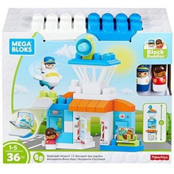 Mega Bloks- Cars 2 Megabloks Construcción Aeropuerto con 36 piezas, Color blanco/azul