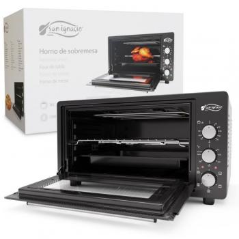 Mini Horno San Ignacio 1500W 36L con Ventilador, 5 Programas, Rustidor Giratorio y Parrilla, Color Negro
