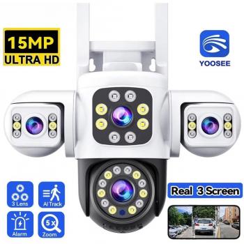 Cámara de vigilancia WiFi 6K con triple pantalla, seguimiento automático, impermeable, PTZ Yoosee IP para exteriores, 15 MP HD