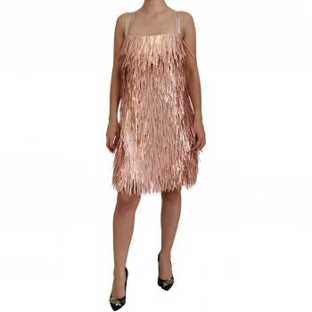 Pink Tinsel Sleeveless Shift A-line Dress - IT40|S, Dolce & Gabbana, Elegant Pink A-Line Tinsel Dress, Orange female, Sizes: XS, Party Dresses, female, Pink, Size: XS Pink Tinsel A