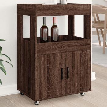 Carrito de Bar Madera Multicapa Marrón Roble 60x39,5 cm x 89 cm