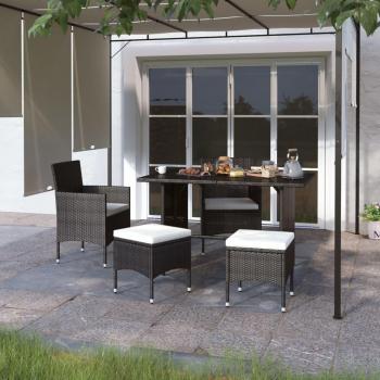 4-Piece Black Poly Rattan Patio Chair and Stool Set