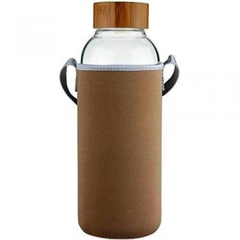 Ferexer Botella de Agua de Cristal con Tapa de bambú Funda de Neopreno 1500 ml, 1,5 L