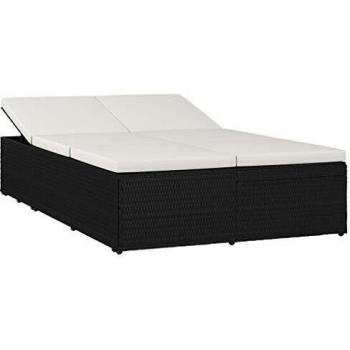 Convertible Black Poly Rattan Sun Bed with Cushion