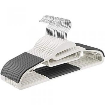 SONGMICS 20 Perchas de Plástico, Ahorro de Espacio, Apertura en Forma de S, Bandas Antideslizantes, Gancho Giratorio a 360º, Blanco y Gris CRP041WG02