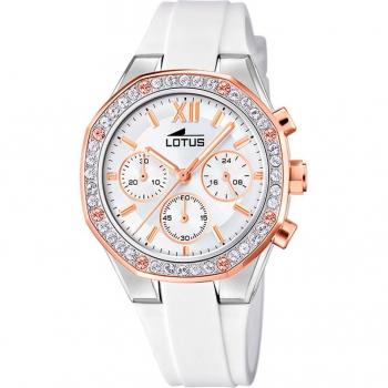 Reloj Lotus Excellent 18875/1 para Mujer, Esfera Plateada, Caja de Acero Inoxidable 316L Gris Plata, Correa de Caucho Blanco