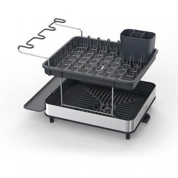 Escurridor de platos 2 niveles Excel Joseph Joseph, acero inoxidable, con soporte para copas de vino y drenaje ajustable