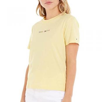 Camiseta Amarilla Tommy Jeans para Mujer - Estilo Regular con Estampado Serif