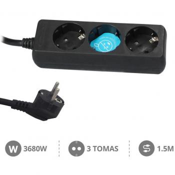 Base Múltiple GSC Evolution 3 Enchufes 1.5m Cable Negra