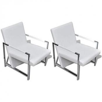 vidaXL 2X Sillones Modernos con Patas Cromadas Tapizado Blanco Asientos Salón