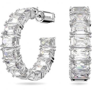 Pendientes de Aro Swarovski Millenia con Cristales Blancos y Baño de Rodio, Corte Octagonal