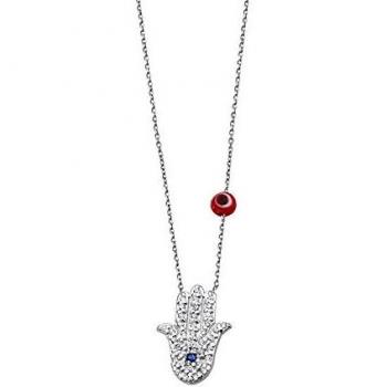 Lotus Silver - Colgante de mano de fátima con zirconitas engastadas y ojo turco - LP1255-1/1