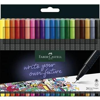 Faber-Castell 151620 - Estuche con 20 rotuladores de punta fina grip, multicolor
