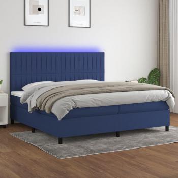 Colchón cama de muelles y LED azul 200x200cm tela