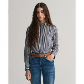 Camisa de Mujer Gant Regular Fit de Popelina a Rayas, Casual, Algodón, Manga Larga - Outlet 2024