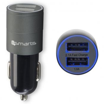 4smarts - 2 carga - Cargador de coche híbrido 2.0 3.1A negro metálico reversible