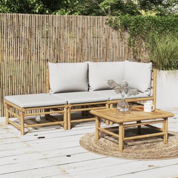 vidaXL 3-Piece Light Grey Bamboo Garden Lounge Set with Cushions