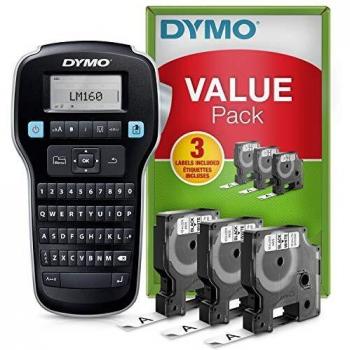 Dymo LabelManager 160 kit de iniciación de etiquetadora | Impresora de etiquetas portátil | Con 3 rollos de cinta de etiquetas Dymo D1 | Teclado QWERTY | Ideal para uso doméstico o de oficina