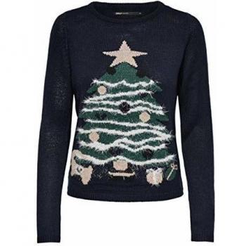 Only Maglia Xmas Star Donna BLU Girocollo con Ricamo natalizio 15185325 S