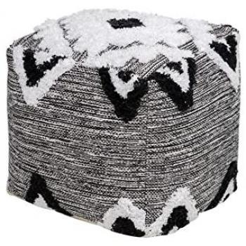 Adda Home Puff Tejido A Mano 40x40x40 Cm - Suave y Cómodo para Decoración de Interiores, Algodón/Lana/Poliéster, Blanco/Negro