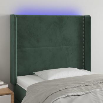Cabecero LED de terciopelo verde oscuro 83x16x128 cm