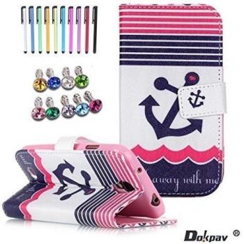 Samsung Galaxy S4 i9505 Funda, Dokpav® Ultra Slim Delgado Flip PU Cuero Cover Case para Samsung Galaxy S4 i9505 con Interiores Slip compartimentos para tarjetas + 1 Lápiz Stylus + 6 Tapas anti-polvo - Ancla Grande