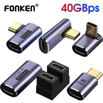 Adaptador de Cable de Datos Tipo C Fonken, Convertidor 40Gb, Adaptador de Carga en Ángulo para Thunderbolt 3, USB C a C para Móvil y Tableta