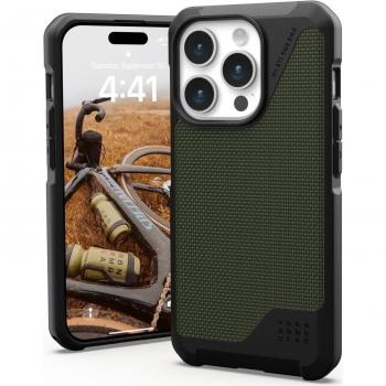 Funda Urban Armor Gear Metropolis LT MagSafe para iPhone 15 Pro, Kevlar, Negro y Oliva, 15.5 cm (6.1 pulgadas)