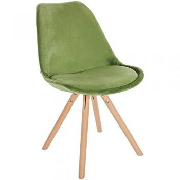 Silla de salón Sofia tapizada en terciopelo verde claro con base de madera, diseño nórdico, redonda
