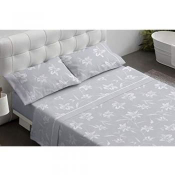 Burrito Blanco Juego de Sábanas 21 Algodón con Diseño Flores para Cama Individual de 105x190 hasta 105x200 cm/Juego de Cama 105, Color Gris