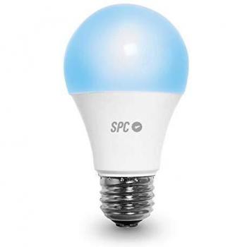 SPC Aura 1050: Bombilla LED Wi-Fi E27, 10W, 1050lm, iluminación inteligente, luz blanca regulable, luz de color regulable, intensidad regulable, control remoto app SPC IoT, Compatible Alexa, Google