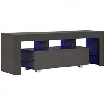 vidaXL Mueble TV Luz LED Diseño Moderno 2 Cajones + Estantes Módulo Luces Televisión Aparador Mesa Baja Televisor Mueble Salón Comedor Gris Brillo