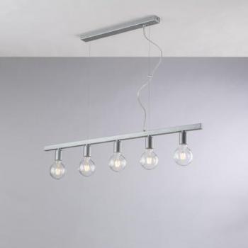 Araña Contemporánea Fabian Plata 5 Luces E27 en Hierro Lacado Blanco y Argento