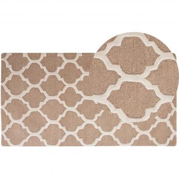 Alfombra de Lana Beige 80 x 150 cm Patrón Cuadrifolio Hecha a Mano Diseño Moderno Oriental Marocquino