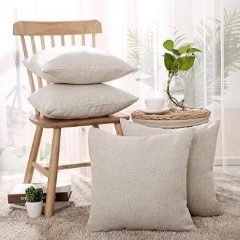 Deconovo Funda de Cojín Decorativa para Habitación de Color Sólido Efecto Lino con Cremallera Oculta 45 x 45 cm 4 Piezas Crema Oscuro