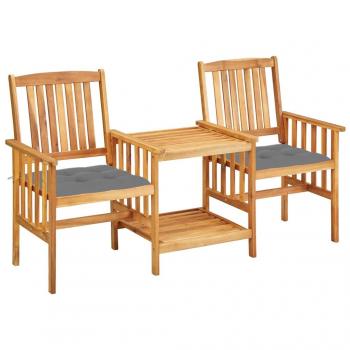 Solid Acacia Wood Garden Chairs and Coffee Table Set with Cushions