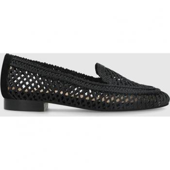 Mocasines planos de mujer en rafia trenzada de color negro Lodi