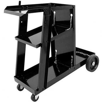 Carro de Soldadura Móvil Negro con 3 Niveles y Soporte para Gas, Capacidad hasta 45 kg