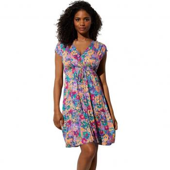Vestido de playa corto estampado floral con escote fruncido