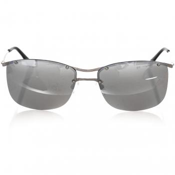 Frankie Morello Silver Metallic Fibre Sunglasses, Male, Gray, ONE SIZE, Metallic Clubmaster Style, Grey Mirrored Lens