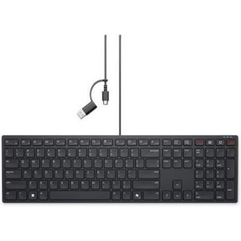 Teclado Dell KB525C USB-C QWERTY Italiano con adaptador USB-A, color negro, retroiluminado