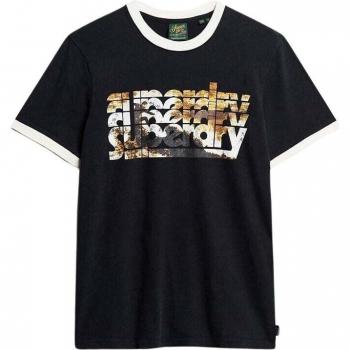Camiseta de Hombre Superdry con Logo Fotográfico en Negro