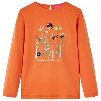 Camiseta de Niño de Manga Larga Estampado de Flores Naranja Talla 116