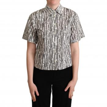 Dolce & Gabbana White Floral Collared Blouse Shirt - IT46|XL, Female, Size: L