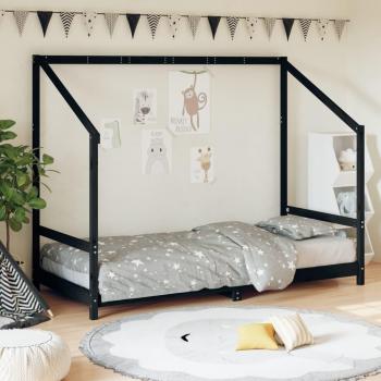 Cama infantil de madera de pino negra 90x200 cm con envoltura redonda